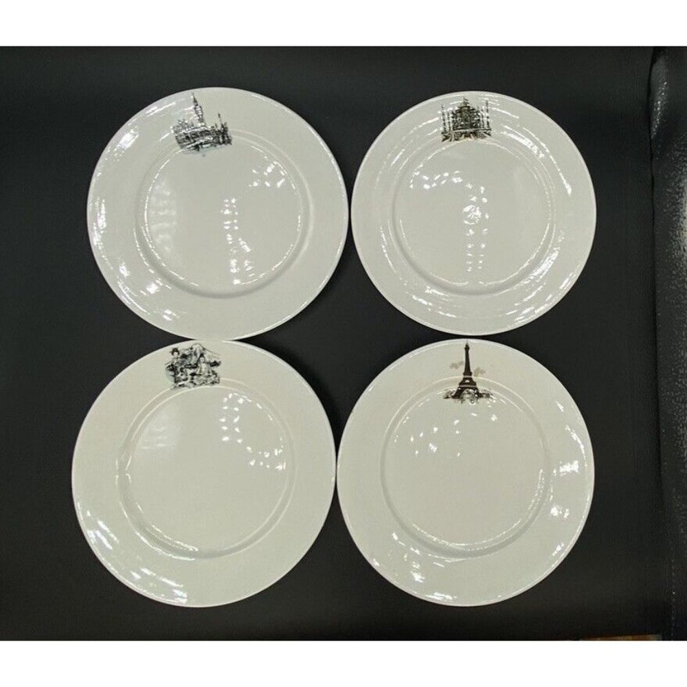 Kaysons Salad Plates 1966 Landmark Scenes 7 1/2” Eiffel Big Ben Taj Mahal Japan